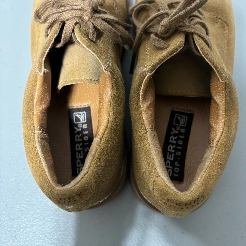 Sperry Top Sider Tevin Boys 2.5M Suede Leather Upper Brown Neutral Oxford Lace